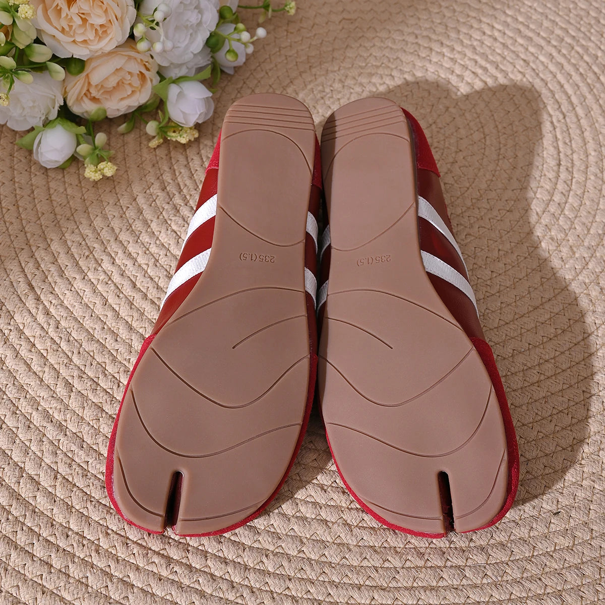 Split-Toe Casual Ballet Flats Shoes Women Genuine Pu Leather Cross Band Mary Janes Shoes Streetwear Elegant Loafers New Summer