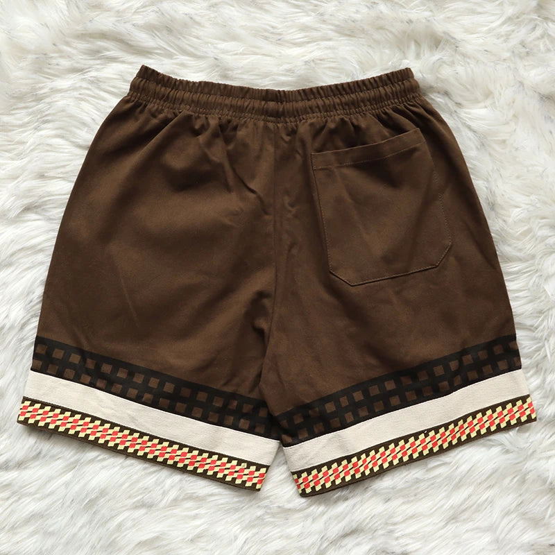 Cactus Jack Shorts Fashion Casual  Loose Color Blocking Patch Black Drawstring Elastic Waist Shorts Men Women Streetwear Pants