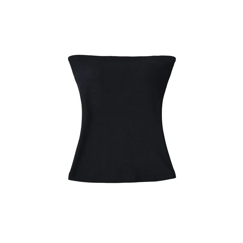 Women Solid Strapless Tube Top Sleeveless Bandeau Crop Top Stretch Basic Wrap Bustier Summer Casual Y2K Tank Tops