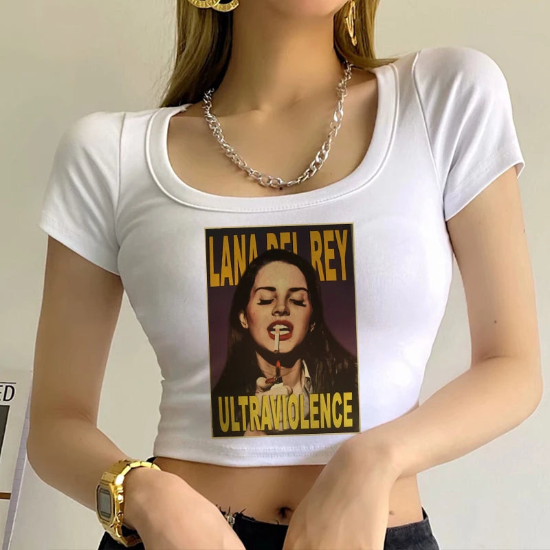 Lana Del Rey Singer Print T-shirt Short Sleeve Graphic Spring Summer Tee-shirt High Quality Soft Comfortable Tshirt Casual Women