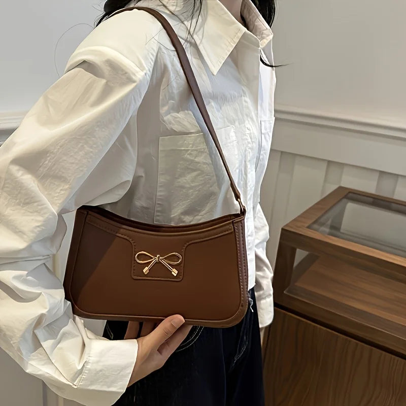 Solid Color Bowknot Shoulder Bag, Elegant Small Square Bag, Suitable for Women Handbags, Zipper Closure,Fashion Underarm Bag,