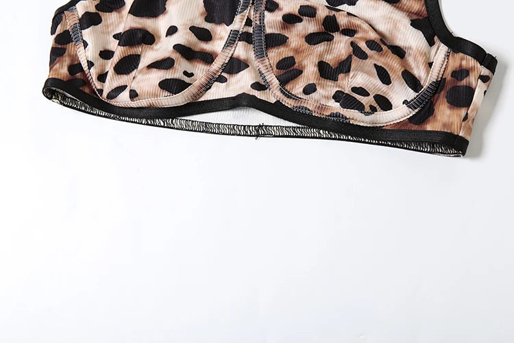 Weird Puss Tracksuit Women 2Piece Set Leopard Print Sexy Sporty Low-Neck Tank Tops+Bike Shorts Stretch Tight Matching Streetwear