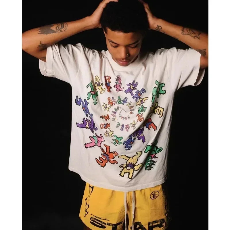 HS Dancing Stars Tee Rotating Alphabet Bear men's and women's short-sleeved T-shirts