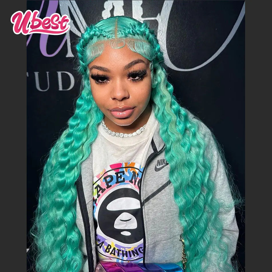 13X6 Turquoise Cyan Wig Human Hair Colored Loose Deep Wave 13x4 Lace Front Human Hair Wigs for Women Wigs Human Hair