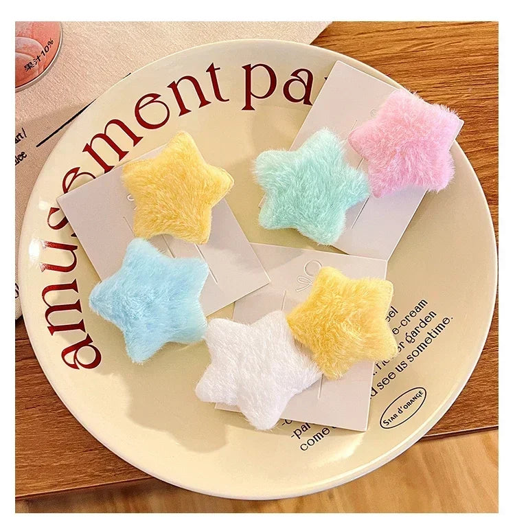 1/12pcs Plush Star Y2K Star Mini Star Hairpin Sweet Child Handmade Cute BB Pins Hairpin Headwear Hair Accessories Women Girls