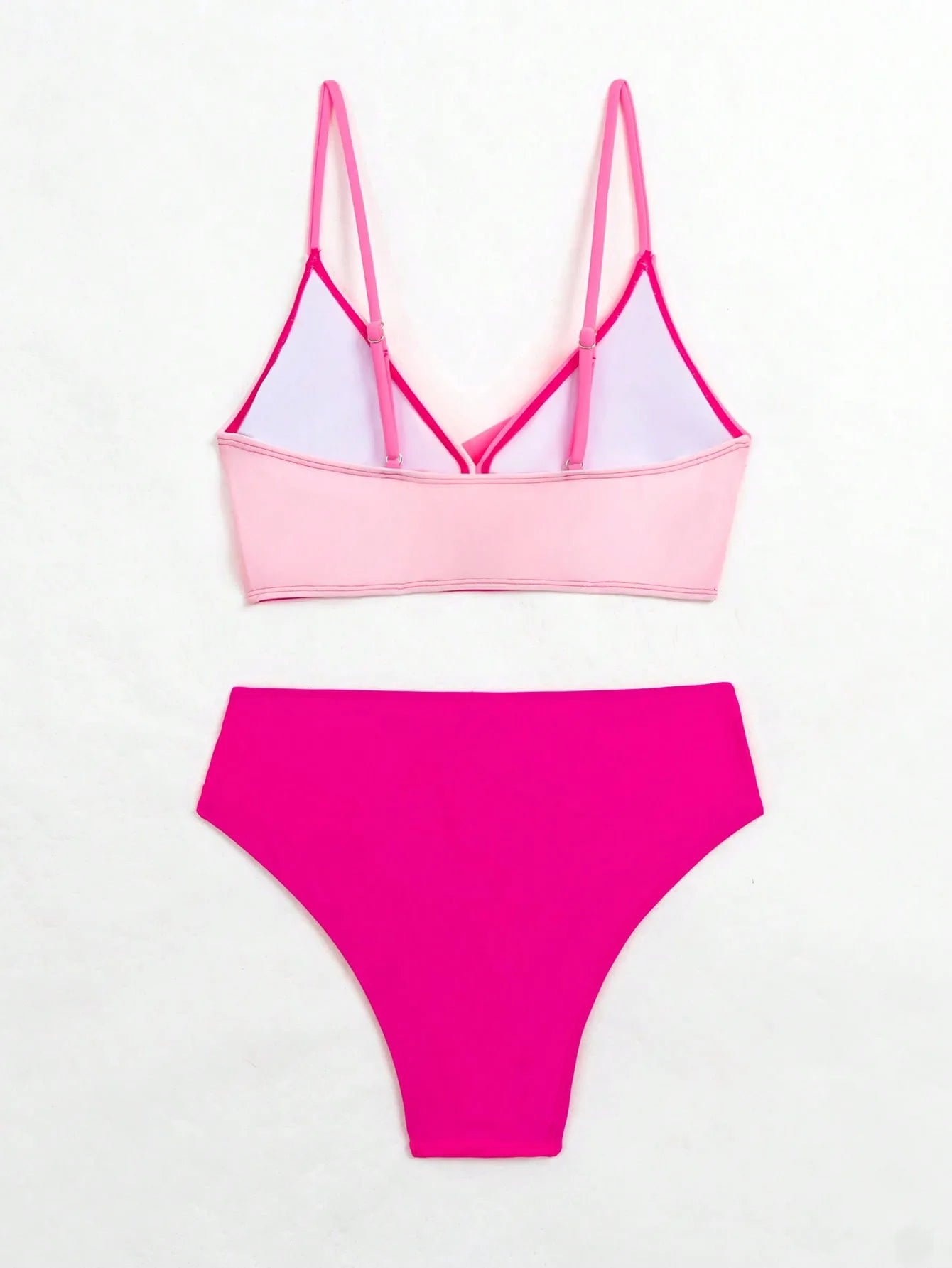 Rose Red Patchwork 2 Piece Swimsuit for Women,high Waist V-neck Suspender Backless Bikini Set,summer Beach Vacation Swimwear New