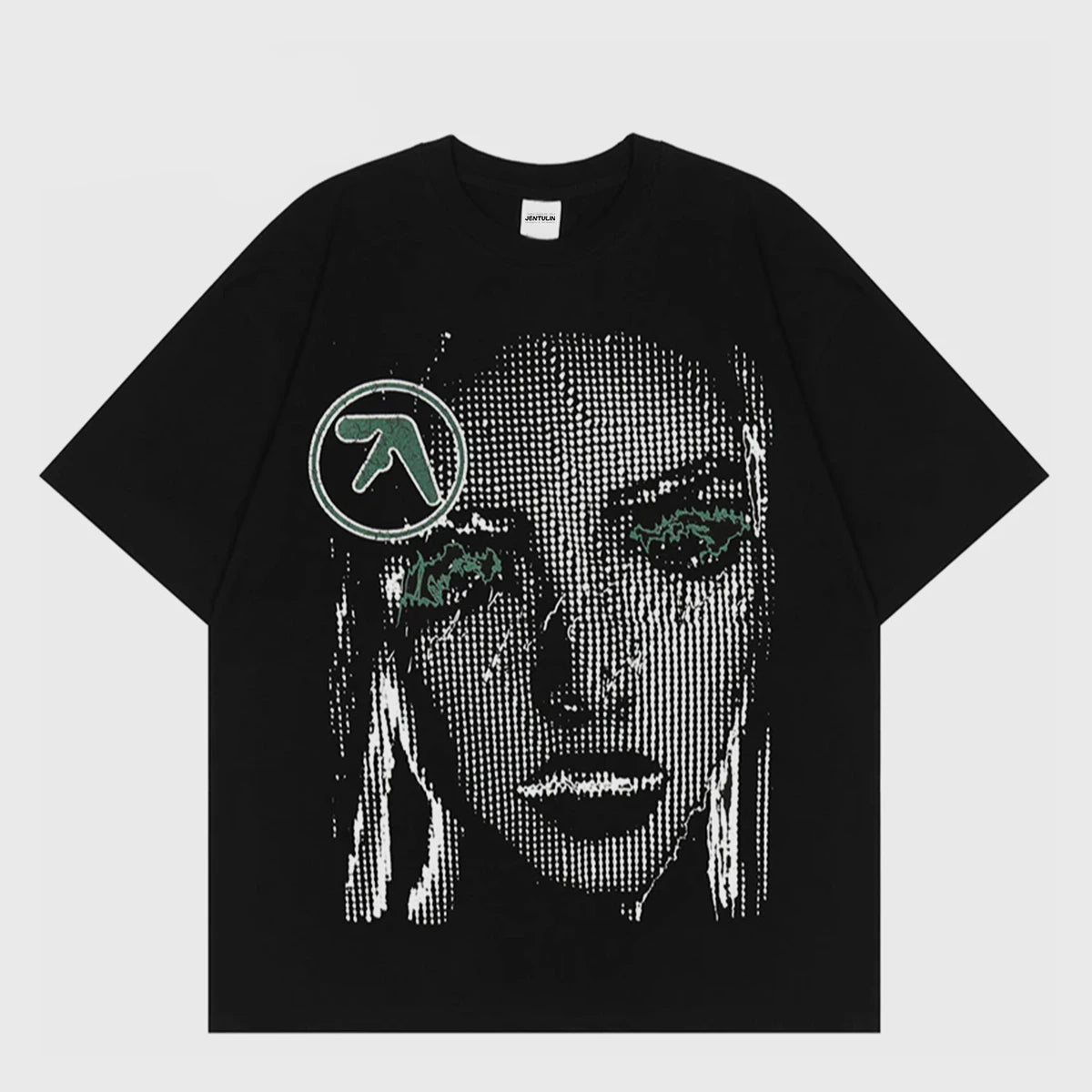 Vintage Punk Men Tops Aphex Twin Graphic Face T-Shirt Oversized Hip Hop Streetwear Harajuku T Shirt Gothic Cotton Clothing Loose