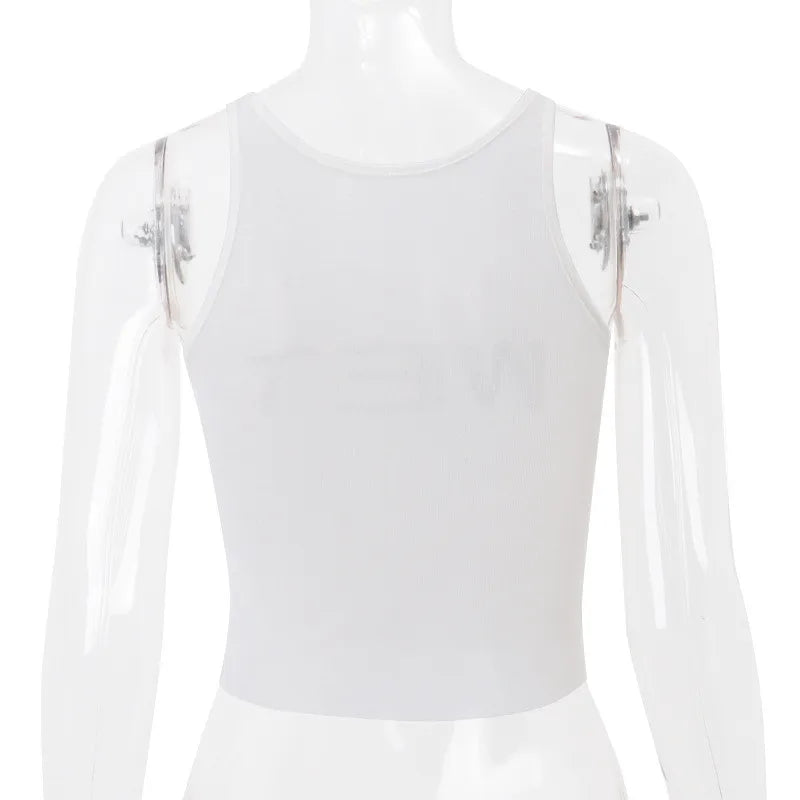 Shestyle Transparent White Crop Top Women 2024 Autumn Sleeveless Wet Letter Print Super Stars Same Style Tank Theatrical Costume