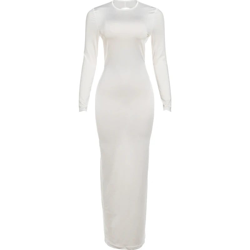 Weird Puss Backless Dress Women Sexy o-Neck Full Sleeve Adjustable Straps Autumn Fashion Skinny Simple Midnight Maxi Bodycon