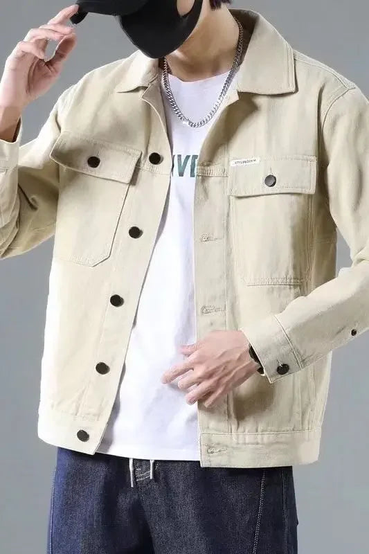 Button Black Denim Jackets Man Autumn Coat for Men Khaki Rock on Board Clothing Winter 2024 Designer Aesthetic Large Size