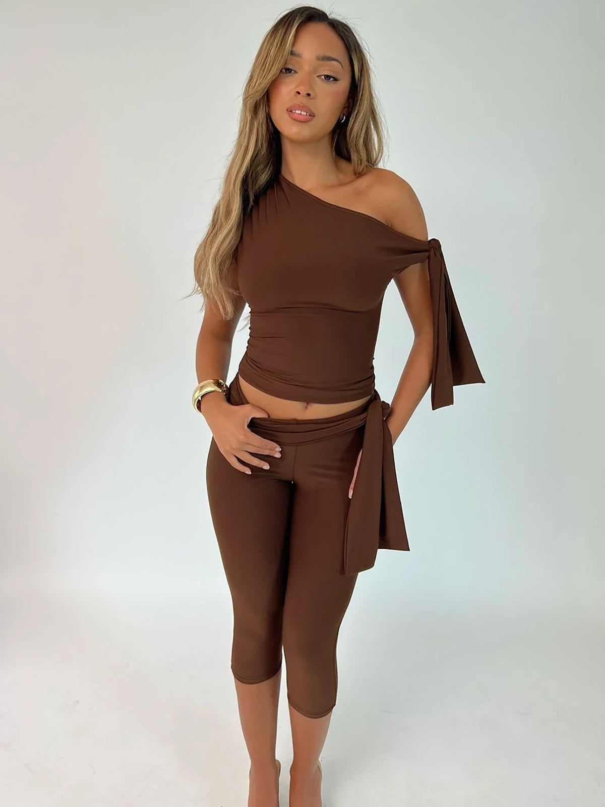 Dulzura Sexy Elegant Lace Up 2 Piece Shorts Set Diagonal Collar Sleeveless Bodycon Crop Top And Shorts Matching Set Party Club
