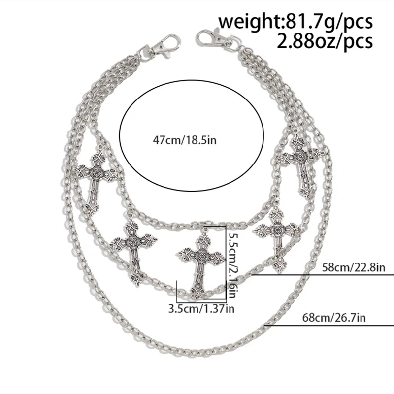 Fashion Punk Metal Pants Chain Hip Hop Waist Chain Cross Pendant Jeans Chain For Men Women Accessories Gifts