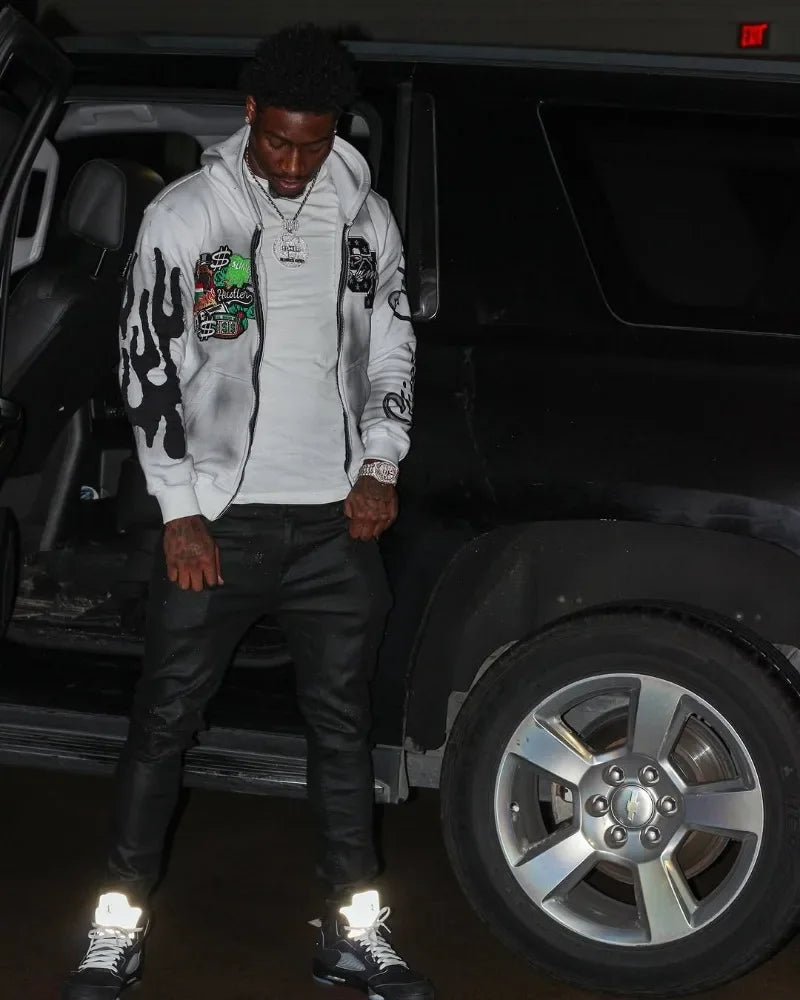 Harajuku Trend Brand Casual Loose Oversized Zipper Hoodie Men Y2k Gothic Retro Letter Flame Embroidered Sweatshirt Jacket Women