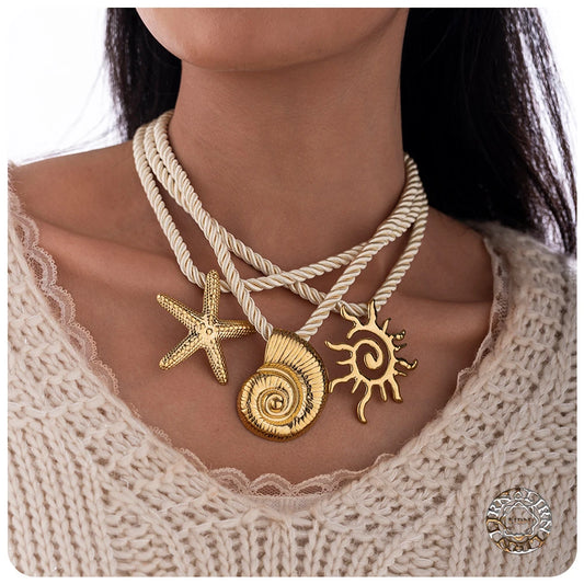 Europe America Necklace Gold Color Stainless Steel Conch Starfish Sun Thick Rope Becklace INS Summer Jewelry Accessories