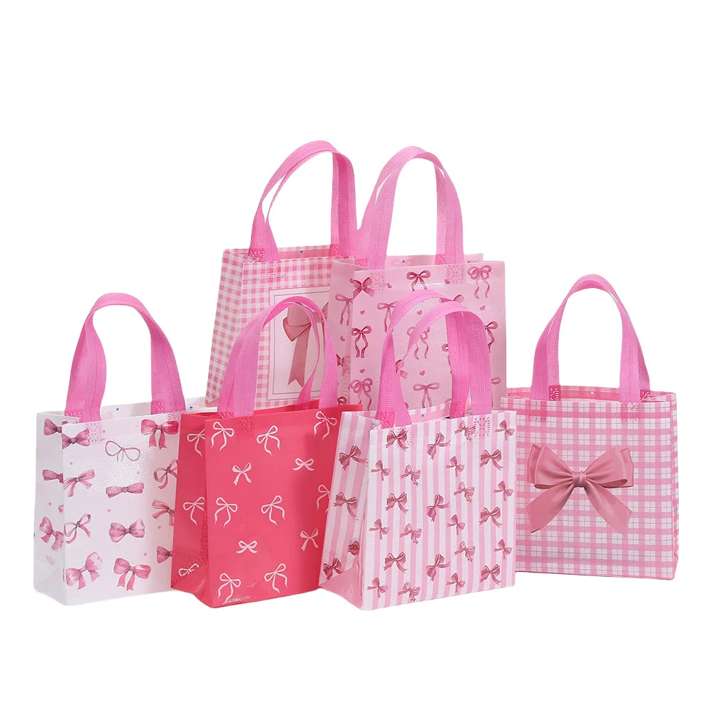 LPZHI Pink Bow Reusable Gift Tote Nonwoven Bag for Birthday Baby Shower Wedding Party Favors Kids Children's Day