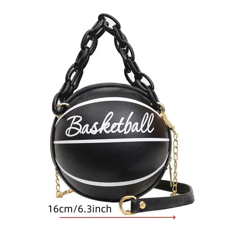 2024 Crossbody Bag New Network Red Personality Fun Pink Ins Versatile Chain Football Basketball Shoulder Bag Small Round Bag