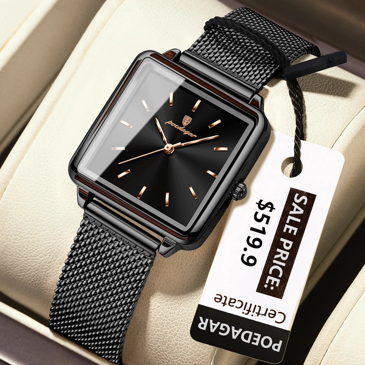 POEDAGAR Fashion Ladies Watch Waterproof Square Elegant Watch, Mesh Stainless Steel Quartz, lady's Watches, Reloj