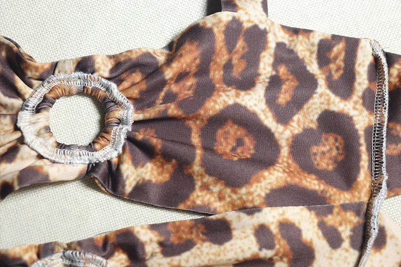 Weird Puss Leopard Print 2 Piece Set Women Halter Bandage Backless Crop Tops+Skinny Peach Hip Pants Wild Trend Streetwear Suits