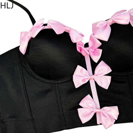 HLJ&GG Sweet Bow Fashion Corset Vest Two Piece Sets Women Thin Strap Slim Tank Top + Puffy Mini Skirts Outfits Female Streetwear