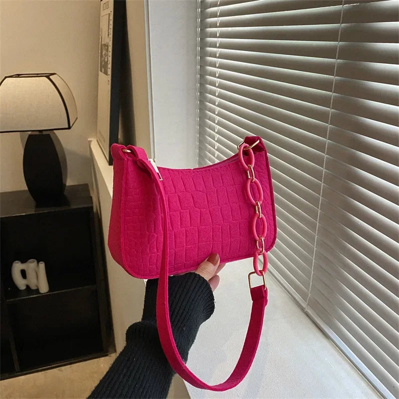 Retro Felt Small Square Bag For Women Autumn Shoulder Handheld Fashion