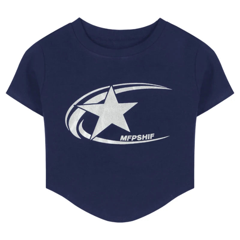 Women's Minimalist Star Print Y2K Gothic Harajuku Casual Pullover T-Shirt Retro Streetwear Top for Spring Summer