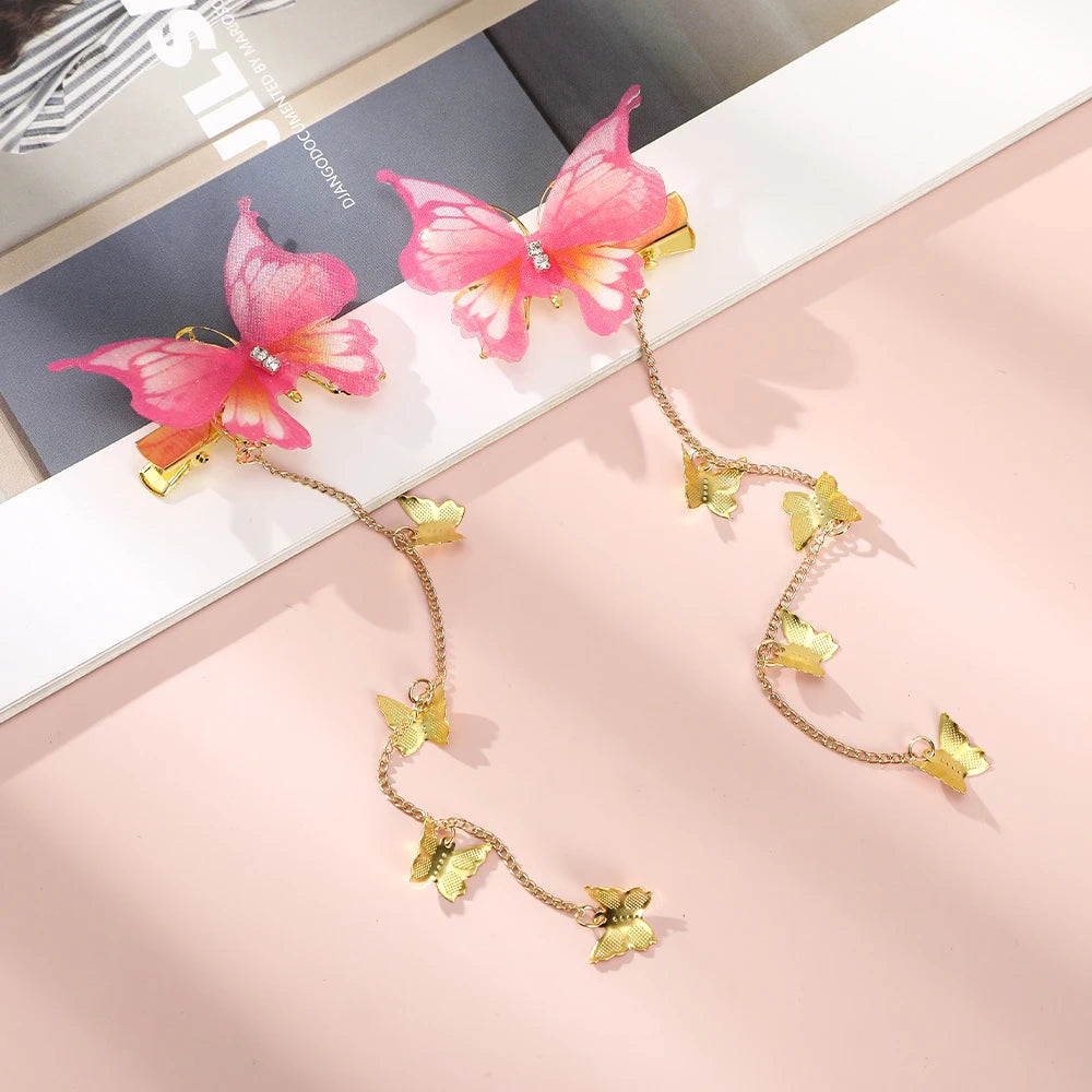 Butterfly Hairpins New Korean Yarn Elegant Metal Tassel Long Hair Clips For Women Hanfu Antique Party Hair Accessories