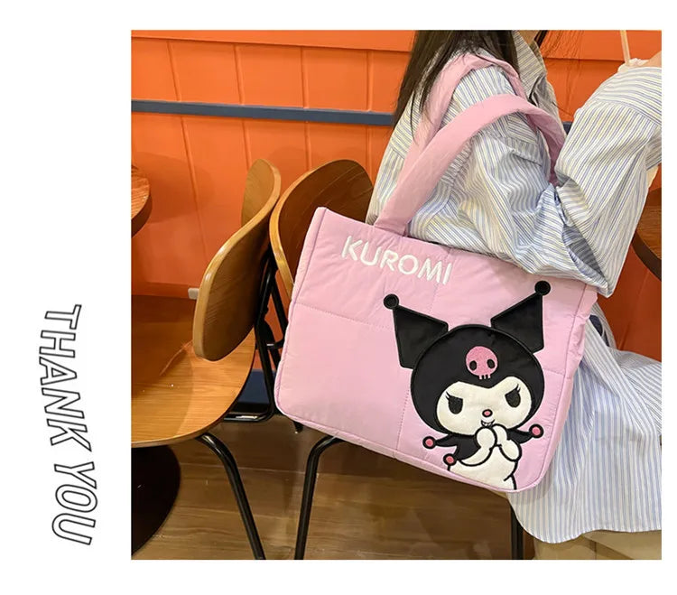 Sanrio Kawaii Hello Kitty Kuromi Tote Bags Cute My Melody Pochacco Cartoon Down Cotton Large Capacity Shoulder Bag Gifts Girls