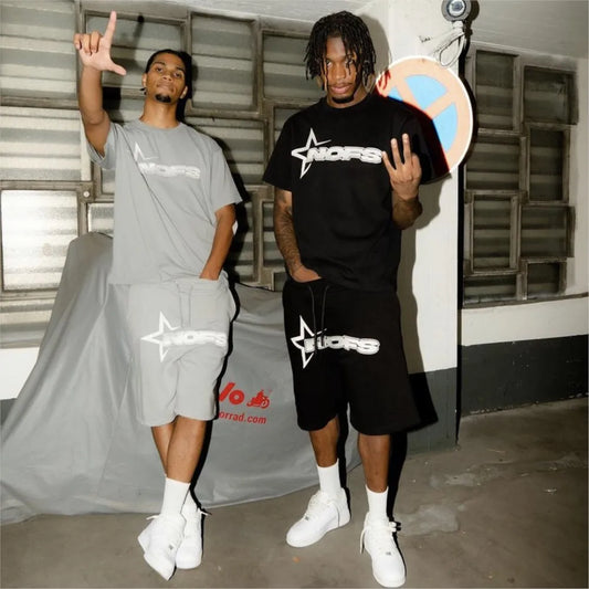 Y2K T-shirt Short Kpop Street Fashion Print Unisex Short Sleeve Tops, Casual Shorts Pants