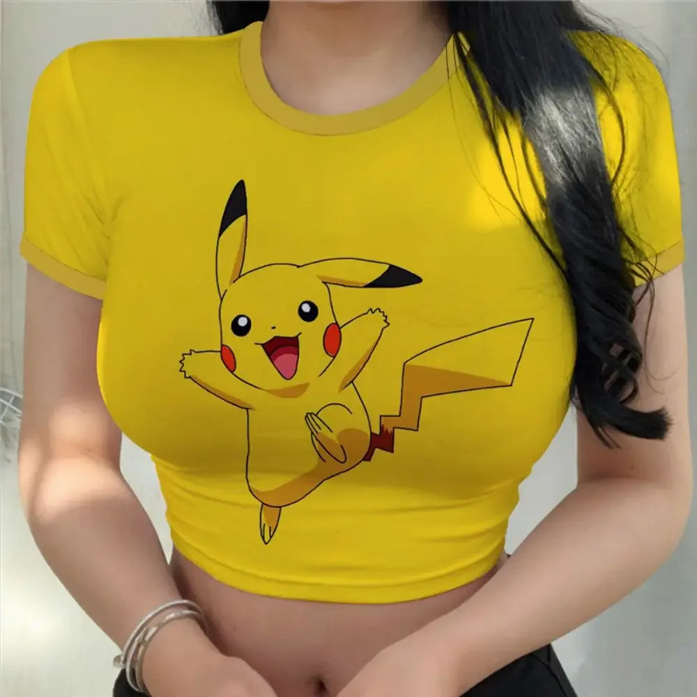 Kawaii Girls Clothes Pikachus Crop Top Women Anime T-shir T Shirt New Girls Fashion Sexy Harajuku Hello Kitty Clothing Tops