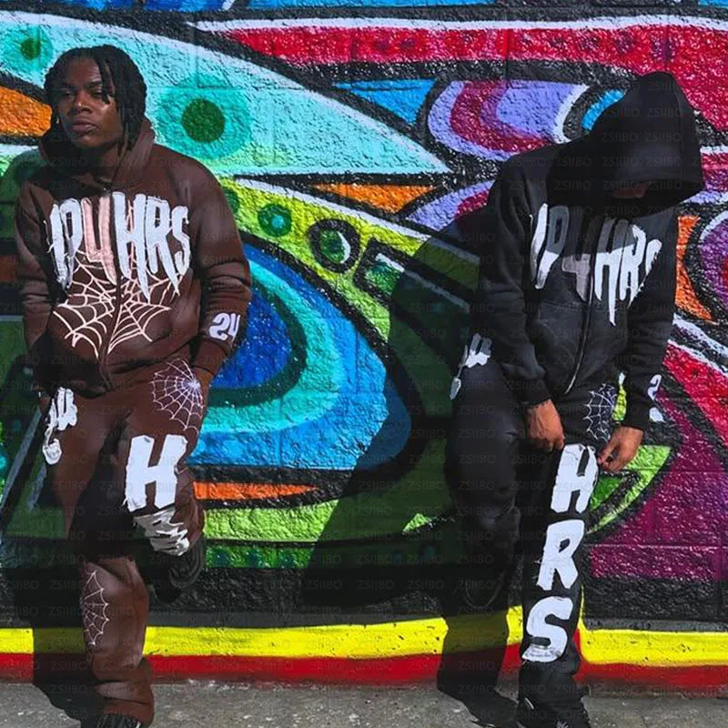 Retro Patch Spider Web Print Zipper Hoodie Y2K Sweatshirt Mens Hip Hop Letter Oversized Hoodie Jacket Clothes Streetwear Jacket