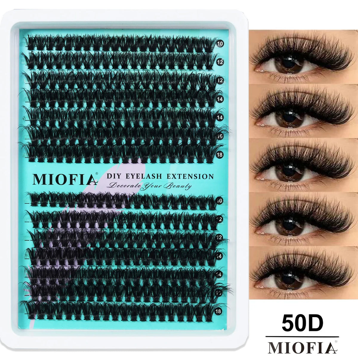 MIOFIA 5D Voluminous Thick Cluster Lashes 30D-150D 10-18mm Mixed Length Full Natural DIY Reusable Eyelash Extensions
