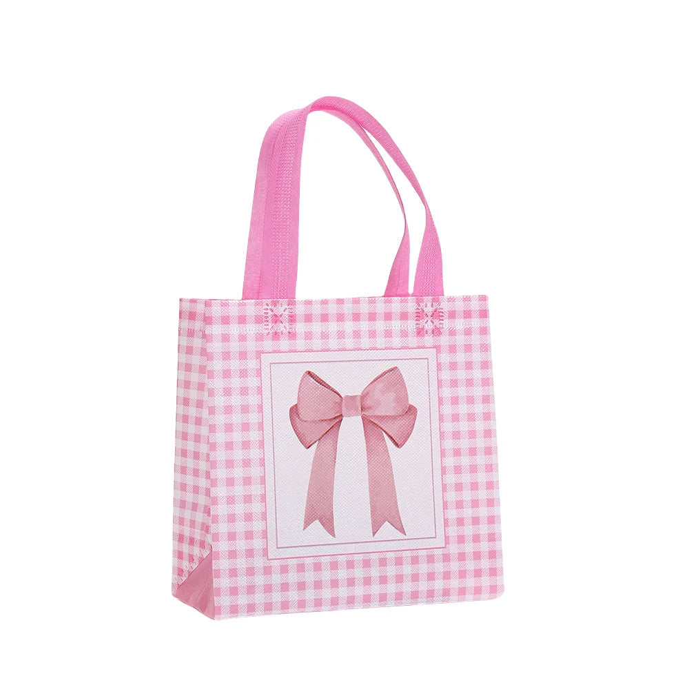 LPZHI Pink Bow Reusable Gift Tote Nonwoven Bag for Birthday Baby Shower Wedding Party Favors Kids Children's Day