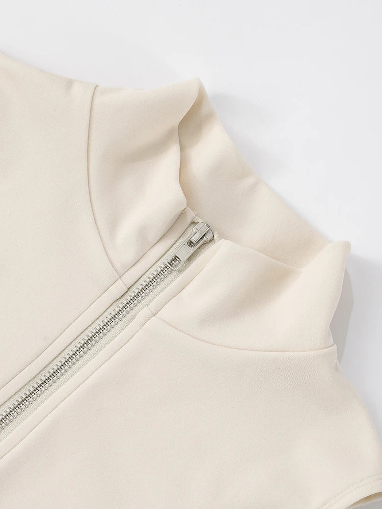 Weird Puss Lines Patchwork 2 Piece Set Women Zipper Cardigan Irregular Crop Top+Skinny Peach Hip Shorts Simple Sporty Streetweas