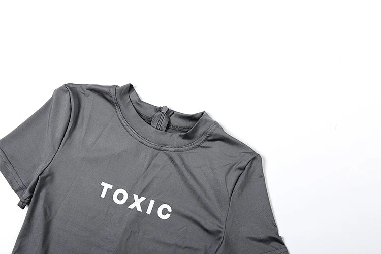 Weird Puss Letter Print Fashion Romper Women Body-Shaping  o-Neck Mini Sleeve Tight Peach Hip Casual Simple Workout Playsuits