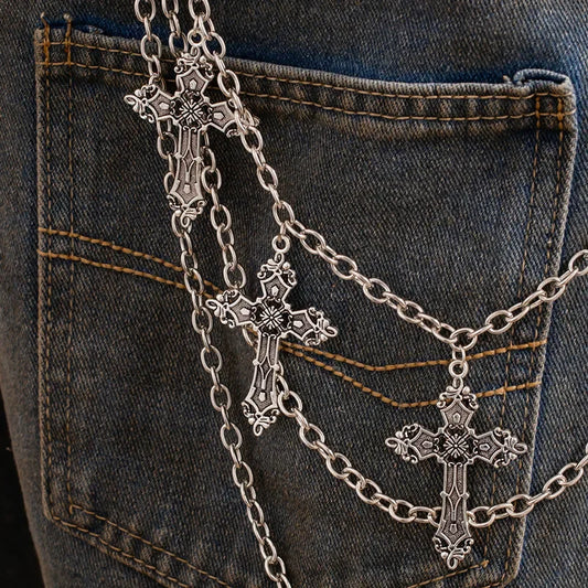 Fashion Punk Metal Pants Chain Hip Hop Waist Chain Cross Pendant Jeans Chain For Men Women Accessories Gifts