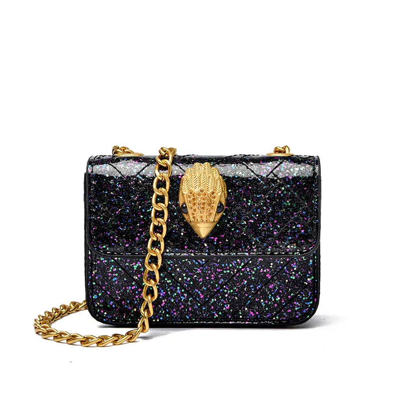 Multicolor Glitter Sequins V Diamond Quilted Mini Square Bag Ladies Eagle Head Lock Gold Metal Chain Crossbody Shoulder Handbag