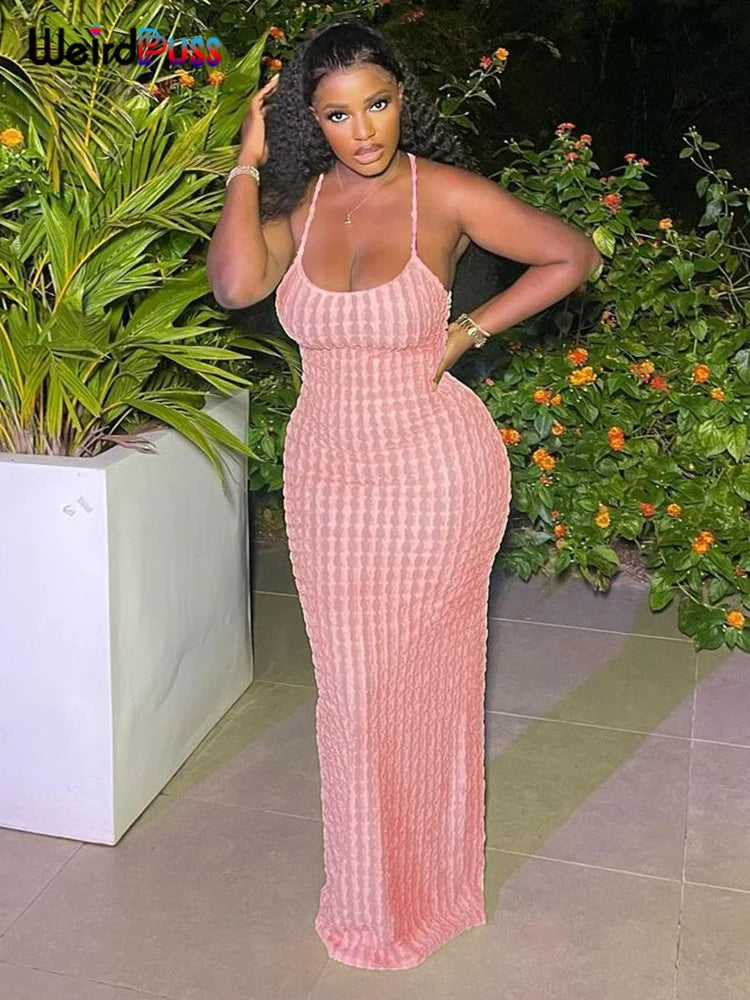 Weird Puss Backless Halter Dress Women Cross Bandage Sleeveless Sexy Elegant Skinny Stretch Wedding Party Maxi Bodycon Vestidos