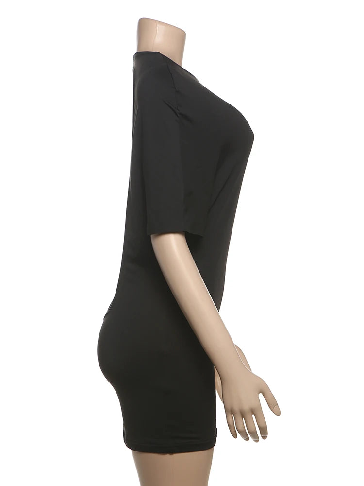 Weird Puss Sexy Backless Mini Dress Women Y2K Solid Trend Style o-Neck Half Sleeve Spicy Girls Street Fashion Skinny Outfits