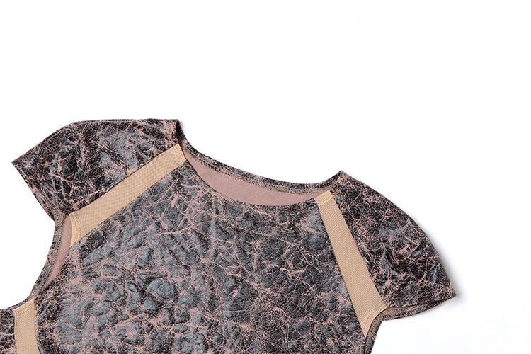 Weird Puss Mesh Patchwork Crop Tops Women Fashion Print o-Neck Sleeveless Skinny Stretch Hot Girls Street Fashion Wild T-Shirts