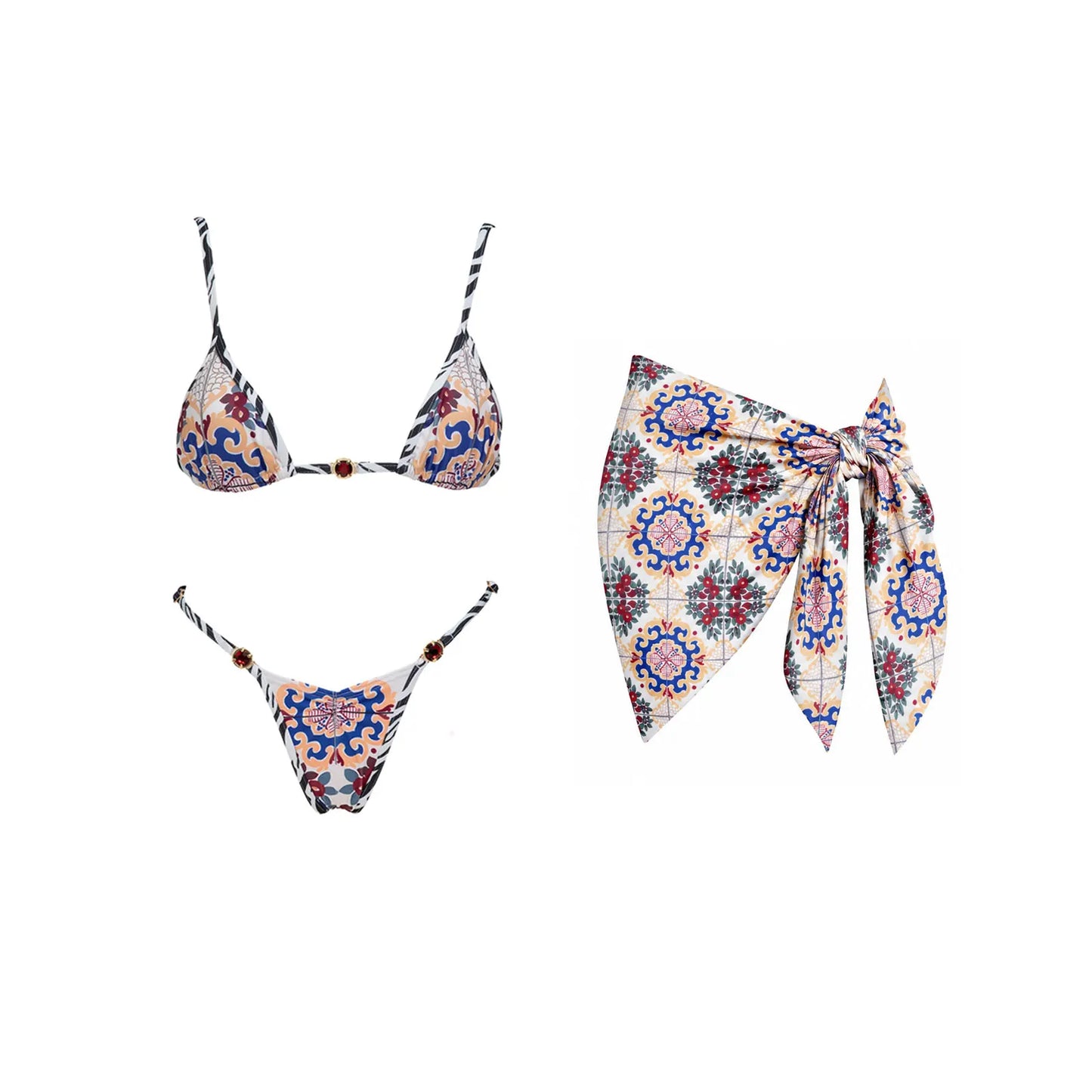 2026 New High Quality Elegant One Piece Swimsuit And Skirt Print Deep-V Lace-up Women Bikini Set Swimwear Party Bathing Suit