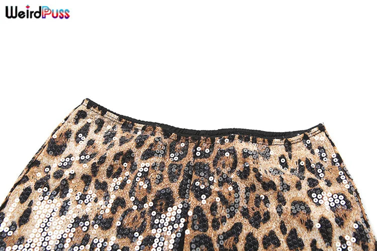 Weird Puss Leopard Print Mini Shorts Women Sequins Patchwork Wild Skinny Stretch Streetwear Autumn Midnight Sexy Trend Buttoms