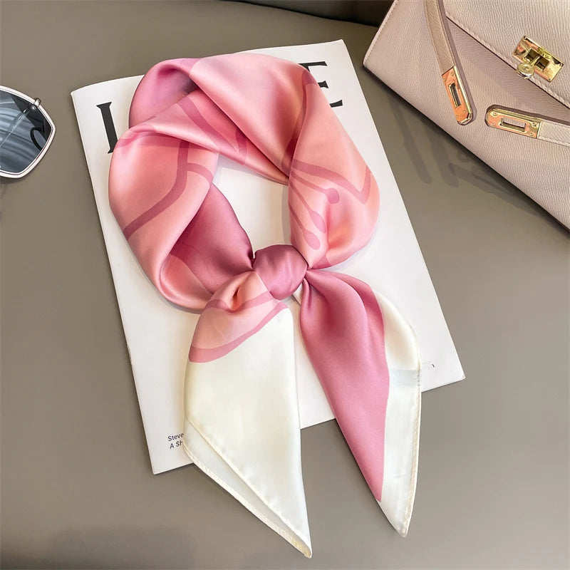 60Colors Luxury Scarf Women 70*70Cm Silk Feel Square Hair Wrapping Foulard Satin Shawl Big Size Head Bandana Hijab Handkerchief