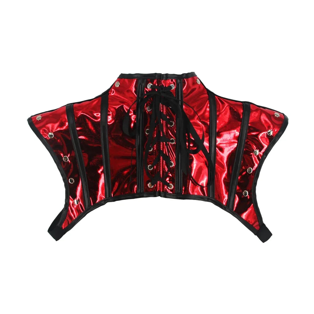 Faux Leather Corset Set Women's Steampunk Gothic Cosplay Game Armor Outfit Sexy Bustier Tops Nightclub Rave Costume