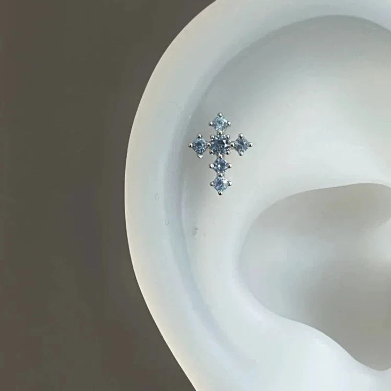 1pcs Quality Love Star Zircon 316L Stainless Steel Ear Bone Nail Y2K Silver Color Earring for Women Cochlear Accessorie