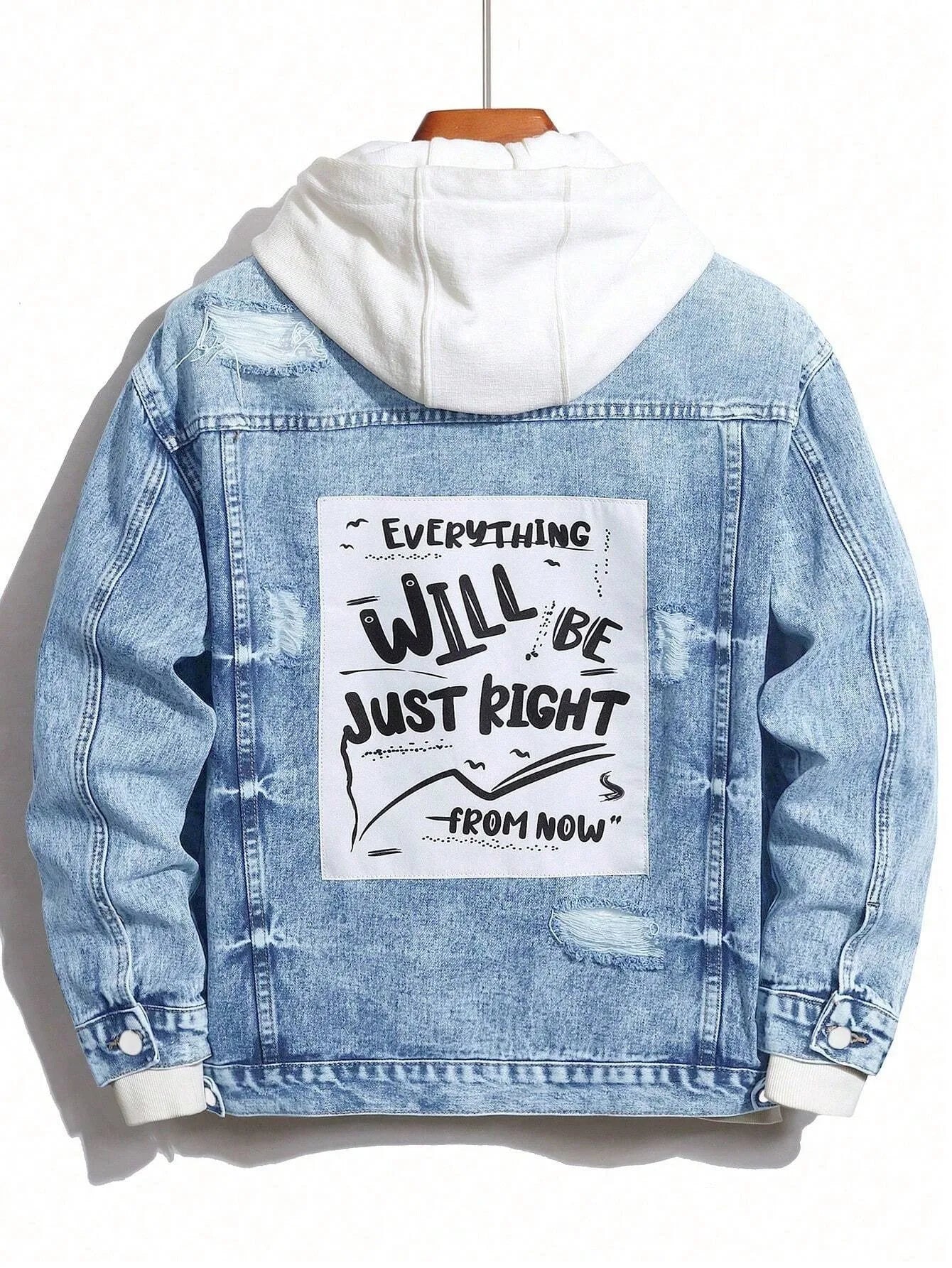 1PC Men's Four Seasons Hot Style Letter Stone Washed Light Blue Flight Jacket Daily American Street Casual Denim Jacket