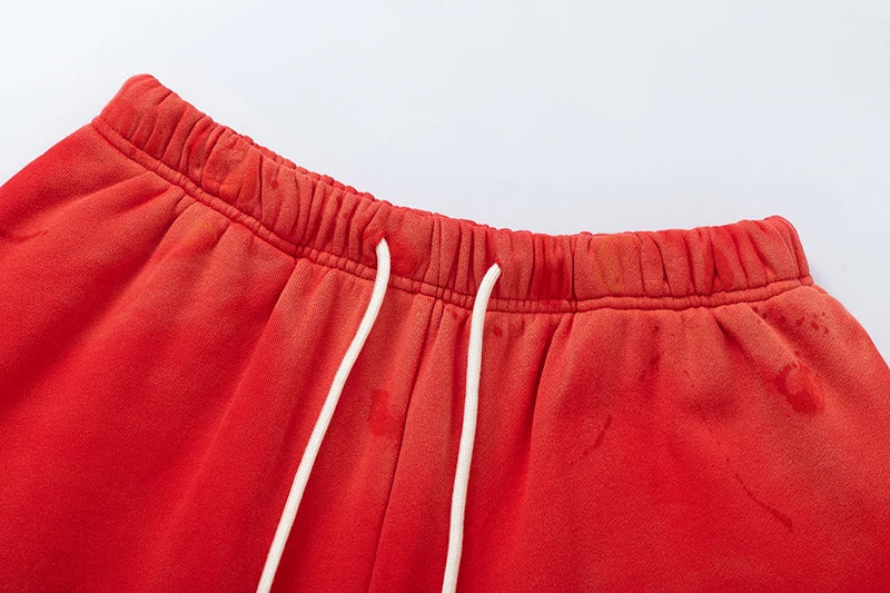 RRR123 2024 New Sports Shorts Heavyweight Washed Graffiti Print Vintage Drawstring Capris Casual High Street Loose Curled Y2K