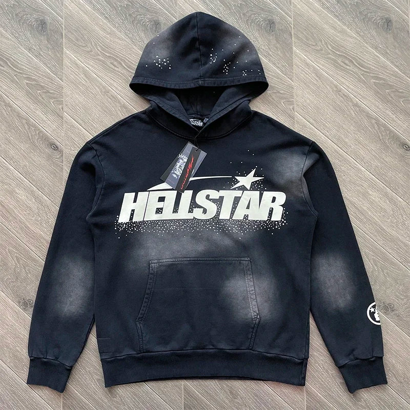 HS Wash water heavy diamond set casual hoodie