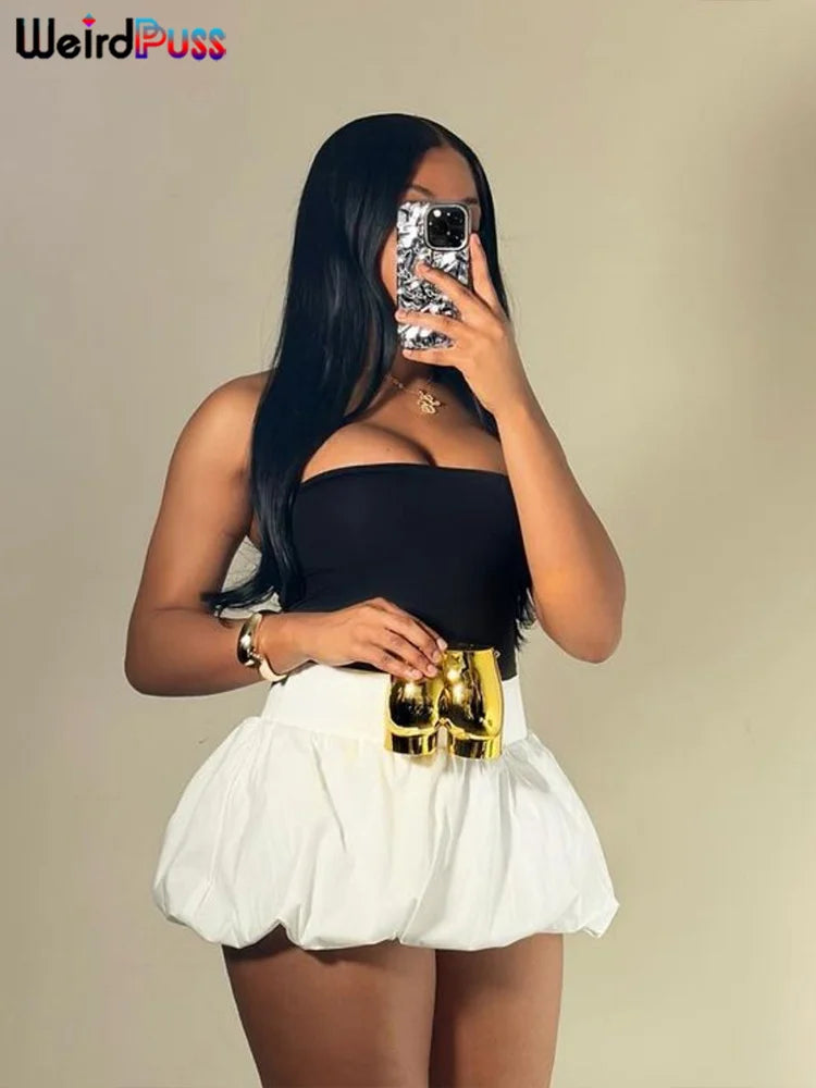 Weird Puss Ball Gown Skirts Women Y2K Hottie 2024 Summer Trend Midnight Waistband Miniskirts Birthday Streetwear Wild Bottoms