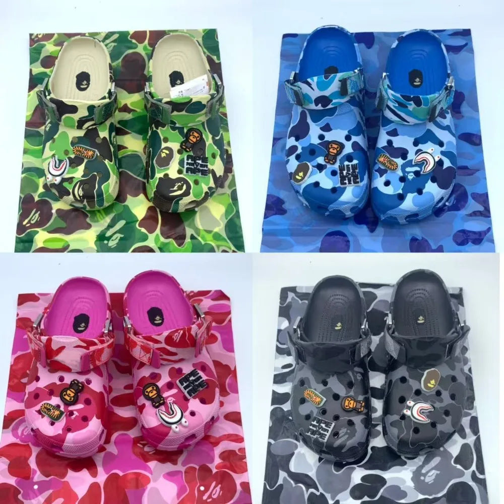 Camouflage-style Couple's Sandals Casual Ankle-Wrap Eva Flip Flops Shoes Outdoor Beach Holey Shoes Cartoon Slippers Men Sandals