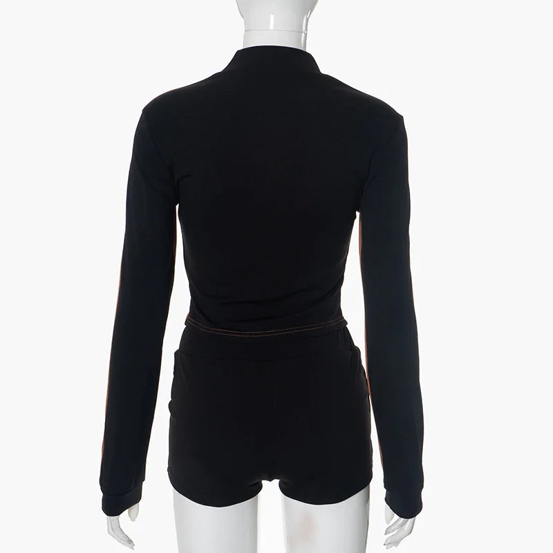 Weird Puss Tracksuit Women Patchwork 2 Piece Set Fall Trend Sporty Zipper Crop Jacket+Shorts Casual Hipster Matching Skinny Suit